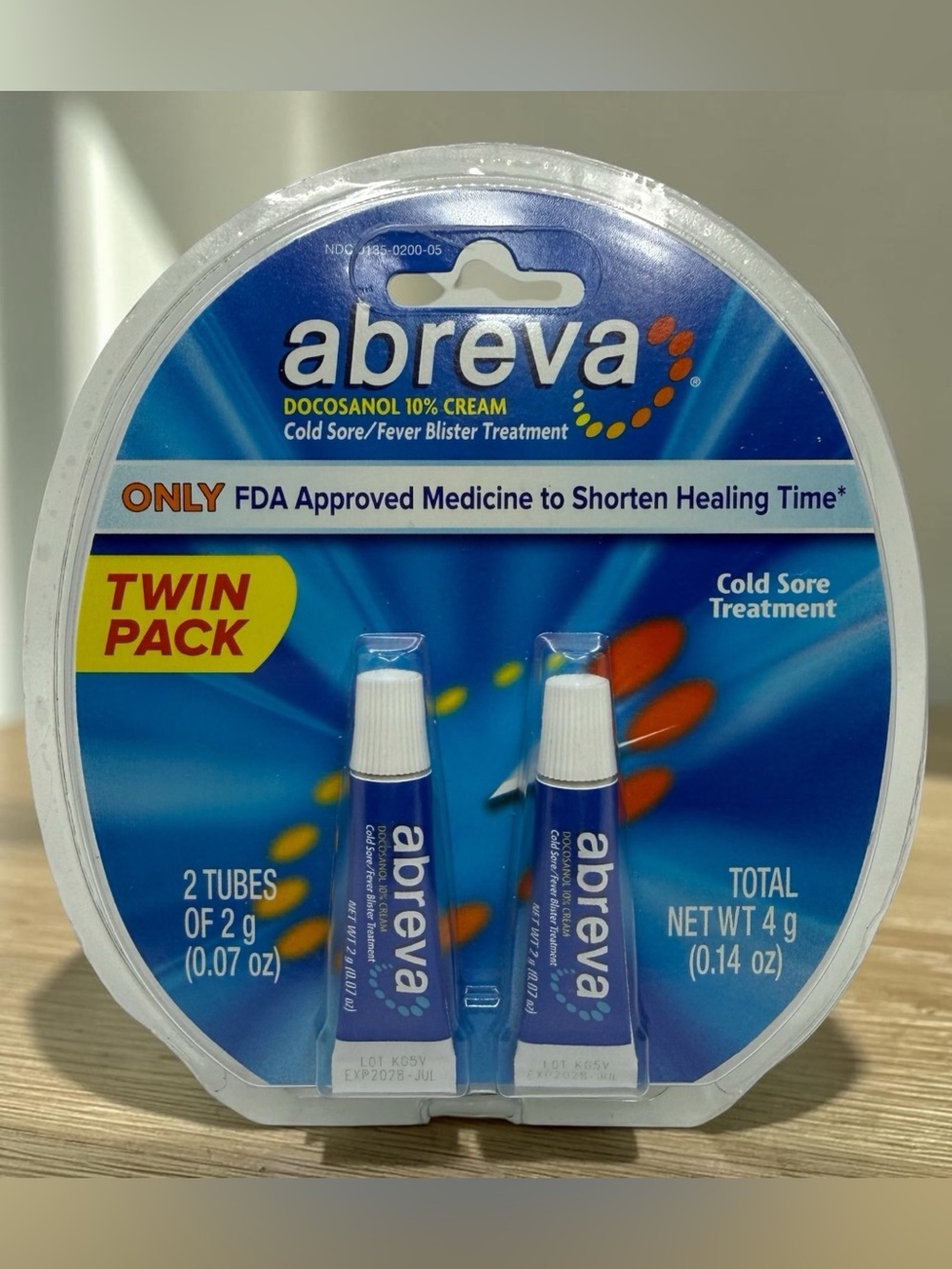 Abreva Docosanol Cold Sore Fever Blister Treatment Cream 2 Pack 4g EXP: 7/28